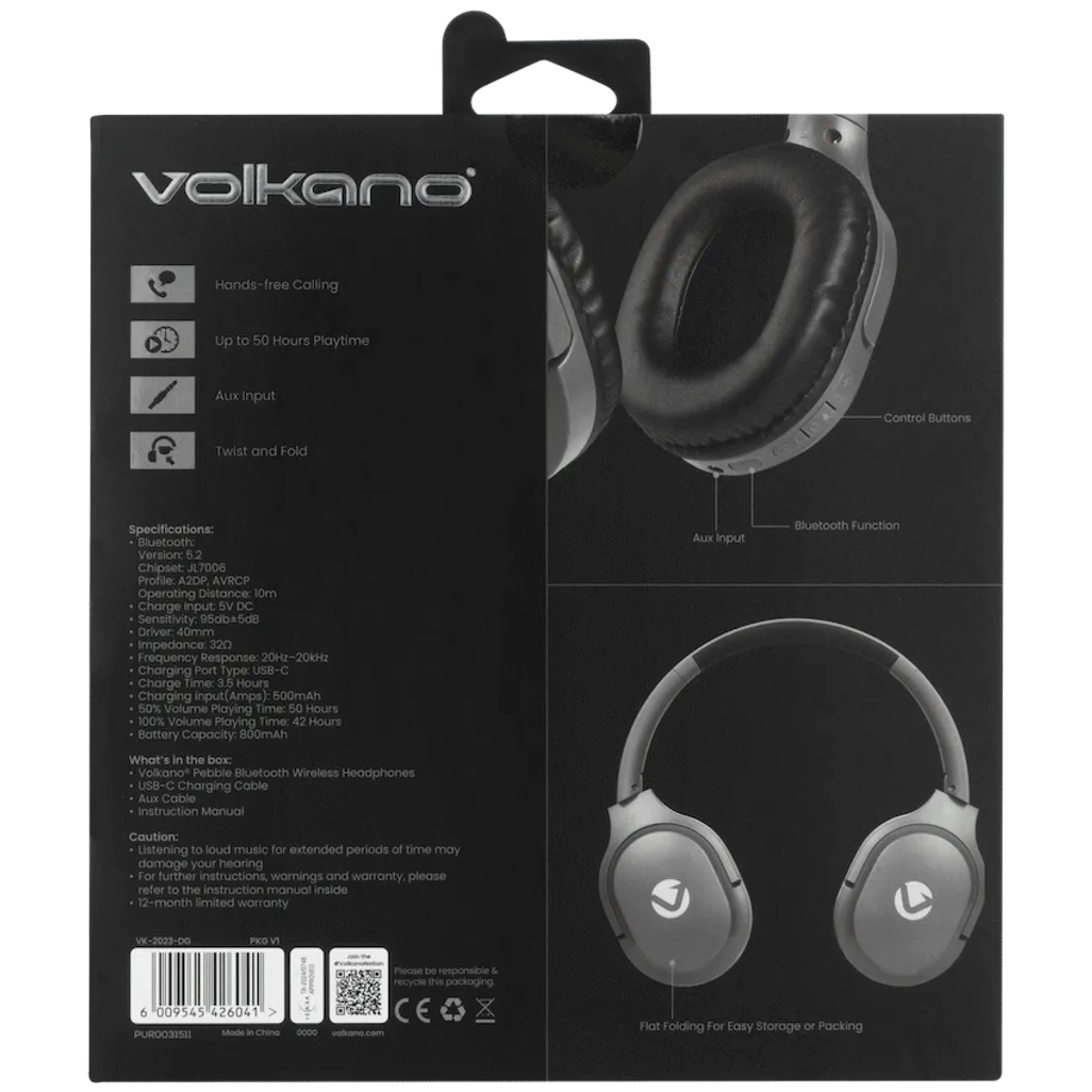 Volkano Pebble Series Bluetooth Headphones - Dark Grey