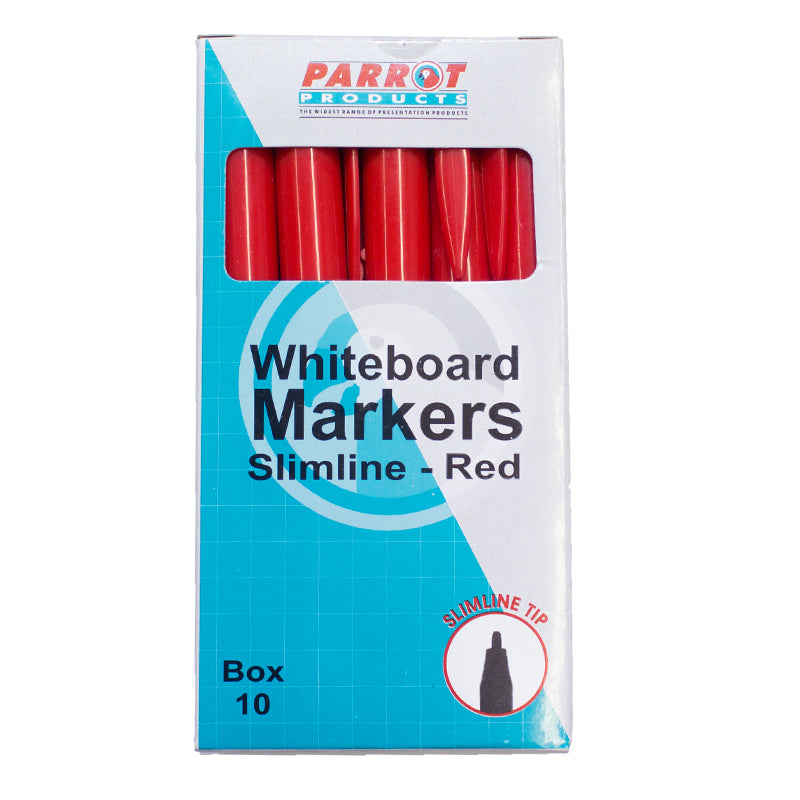 Whiteboard Markers (10 Markers - Slimline Tip - Red)