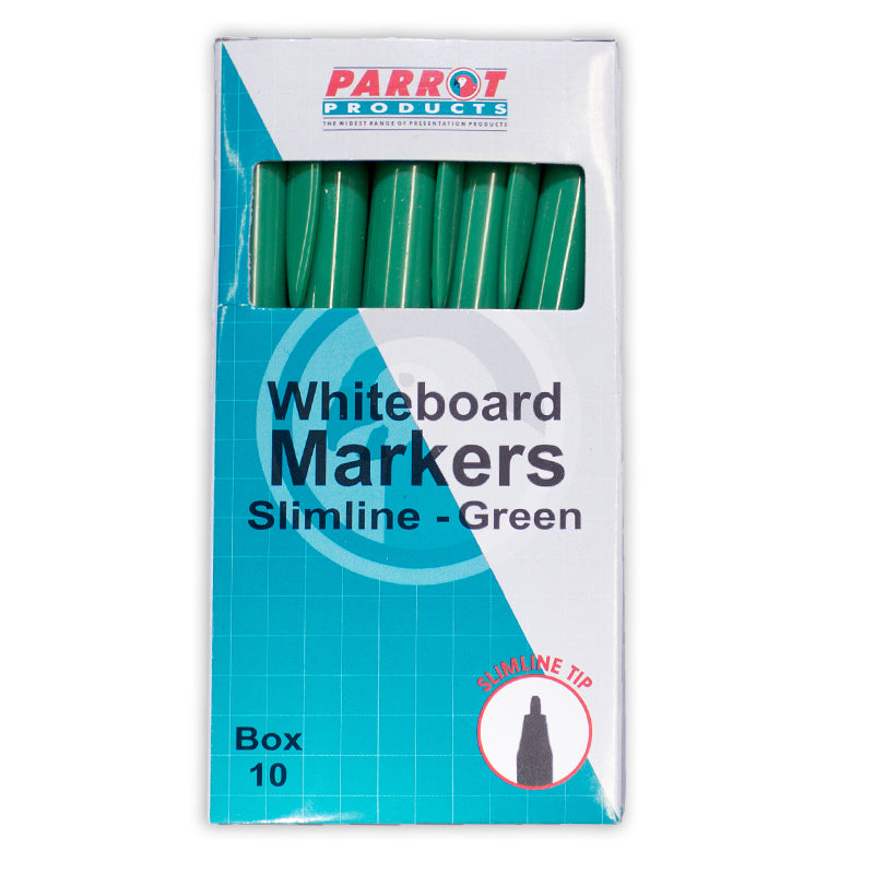 Whiteboard Markers (10 Markers - Slimline Tip - Green)