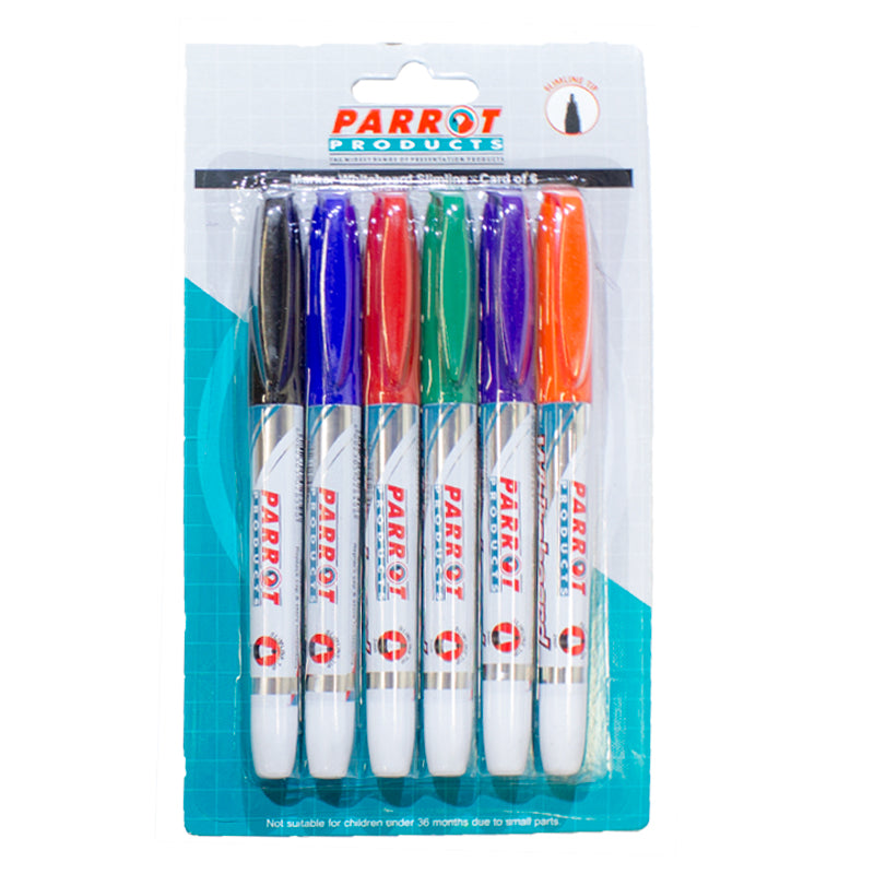 Whiteboard Markers (6 Markers - Slimline Tip - Pouch)