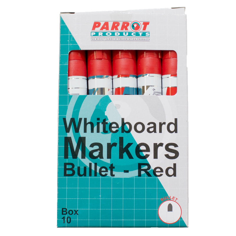 Whiteboard Markers (10 Markers - Bullet Tip - Red)