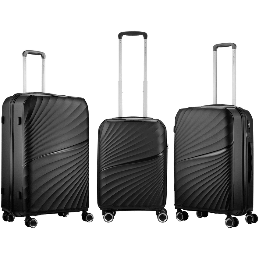 Travelwize Quartz PP 4-Wheels Spinner 3Pc Luggage Set Black