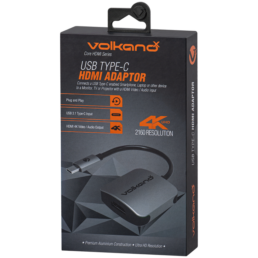 VolkanoX Core HDMI Series USB Type-C to 4K HDMI Converter - 10cm - Charcoal