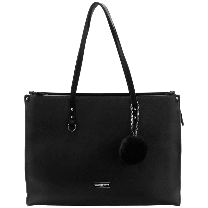 Supanova Pompom Ladies Laptop Bag - Black