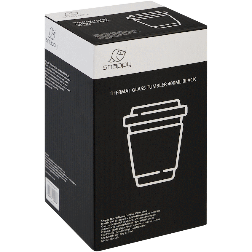 Snappy Thermal Glass Tumbler 400ml Black ( Order in Qty of 6)