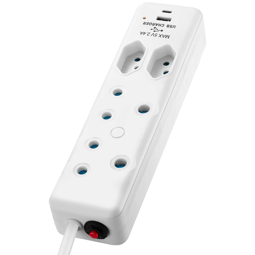 Switched 4-Way Extension Lead with 1x Type-C + 1x USB - 4m