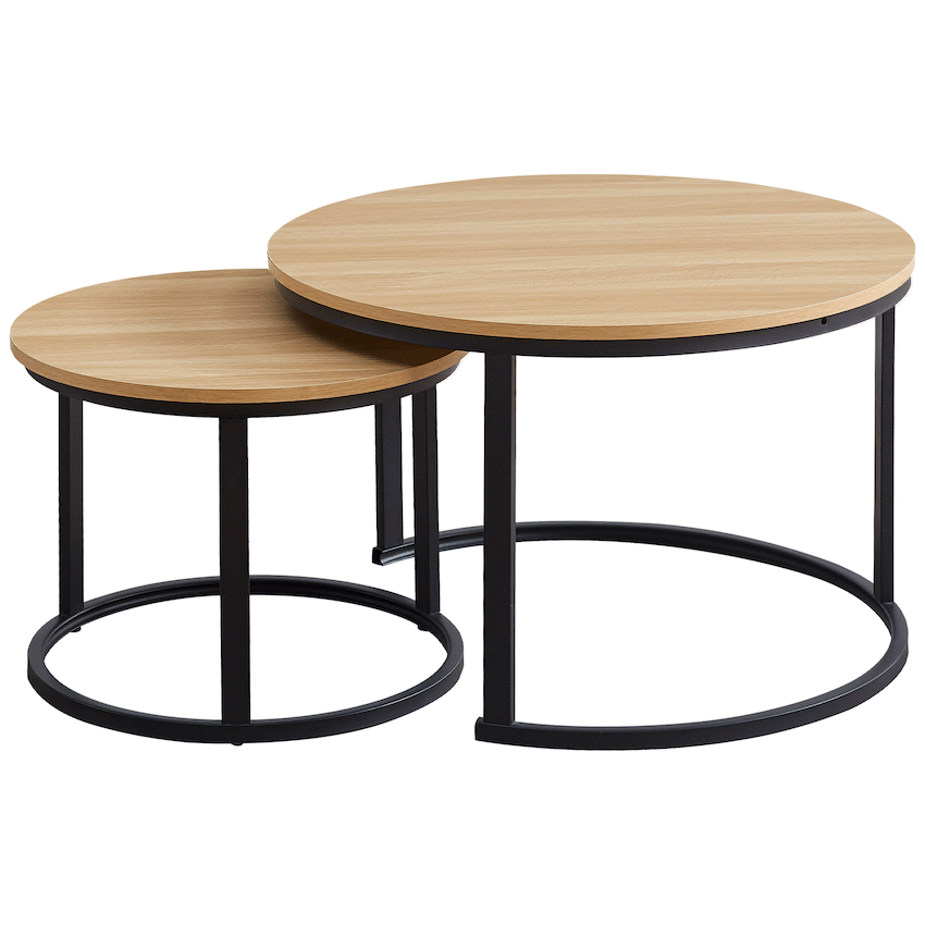 Everfurn Indus Nesting Coffee Table Oak With Black Frame