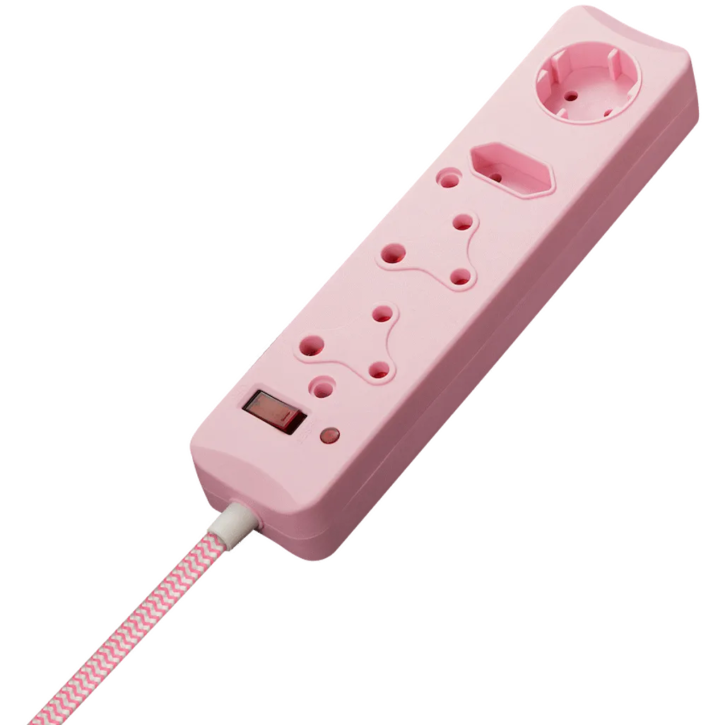 SWITCHED 4 Way Medium Surge Protected Multiplug 0.5M Braided Cord Pink