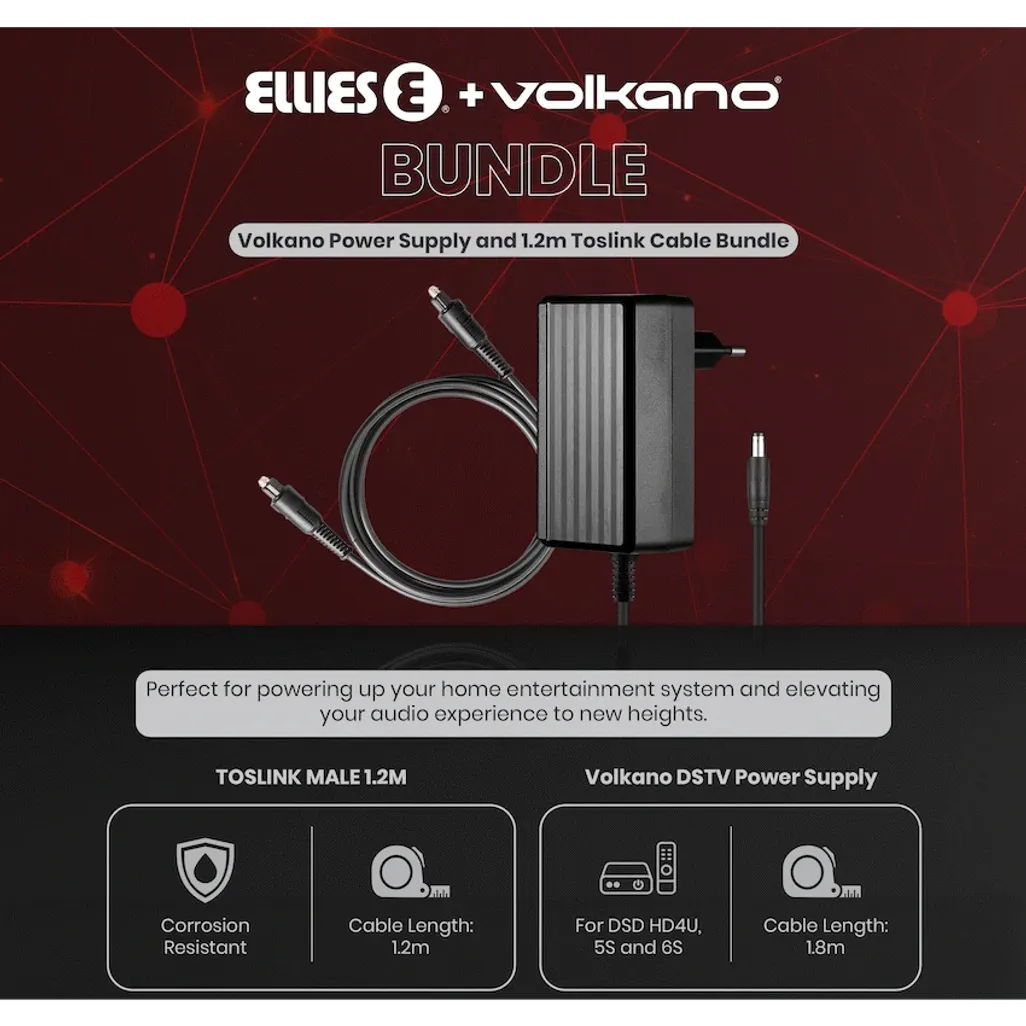 Volkano Power Supply and 1.2m Toslink Cable Bundle