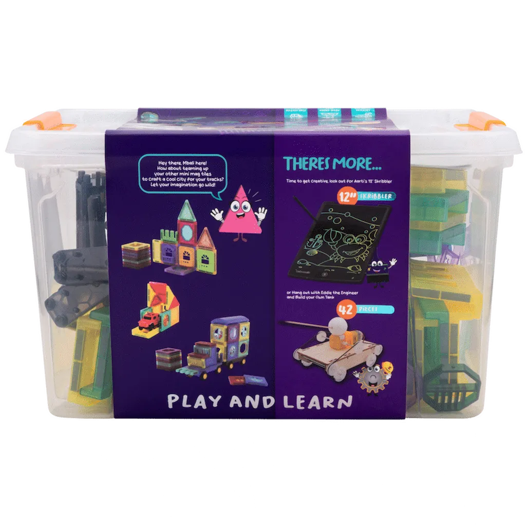 Edu-Matic Mini-Mag Magnetic Tile Tracks with 2 Cars and 93 Pieces