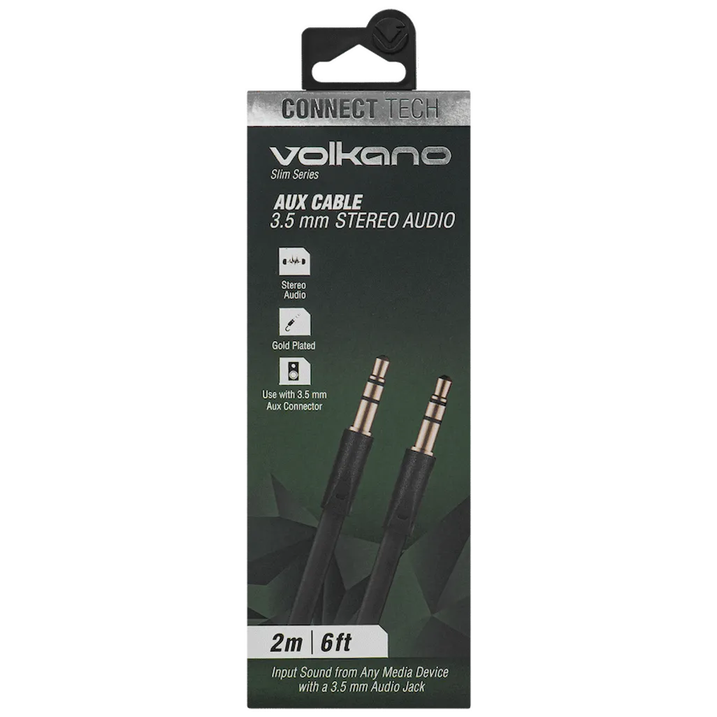 Volkano Slim Series Aux Cable 2m - Black