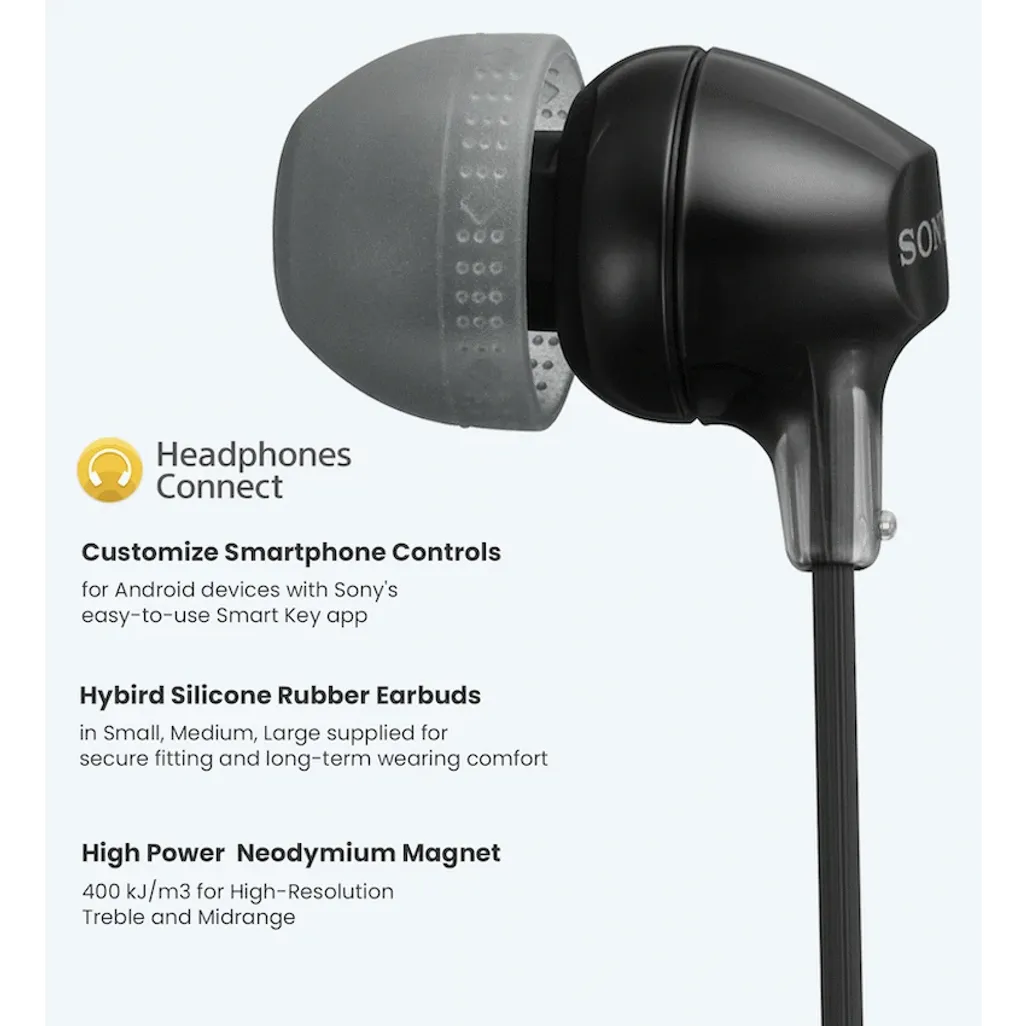 Sony MDR-EX15AP (Black) In-Ear Earphone with Mic for iPhone - Android - BlackBerry