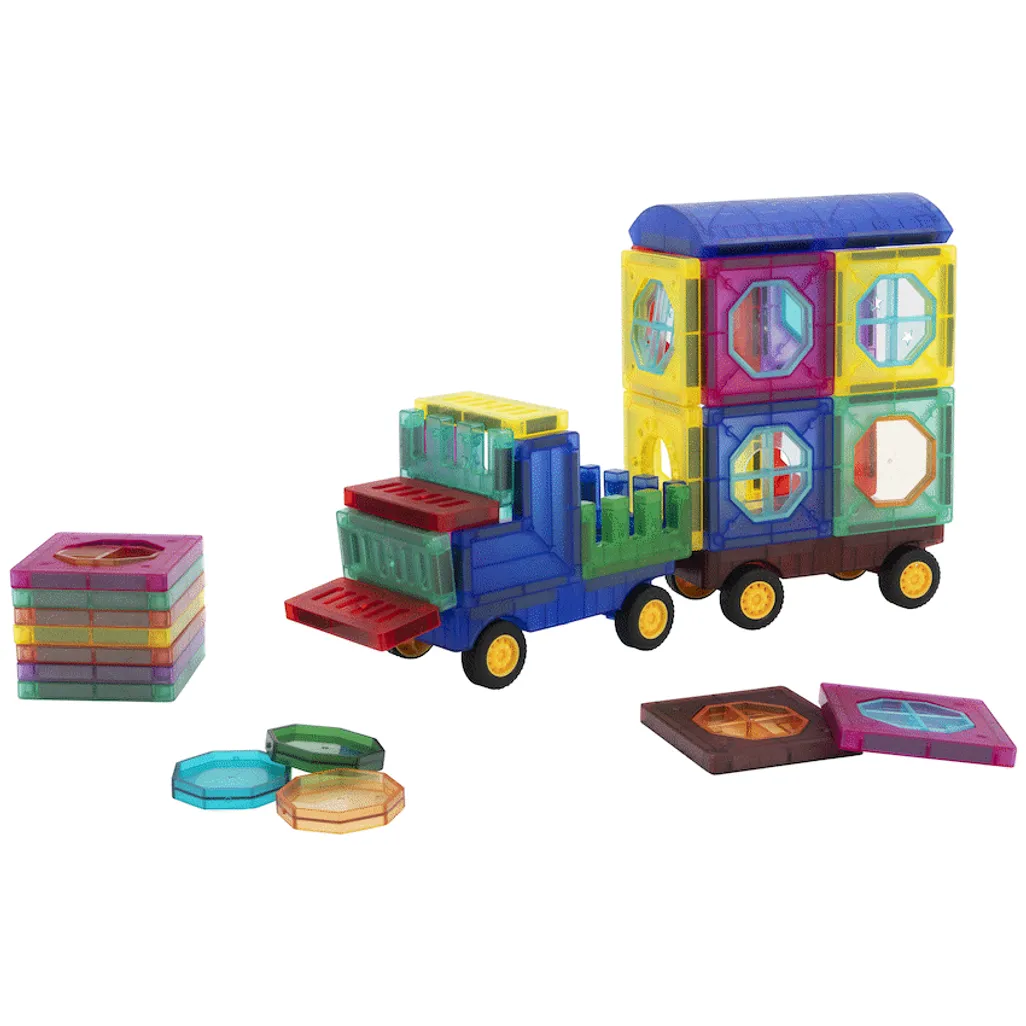 43 Magnetic Tiles with Windows and Car Parts