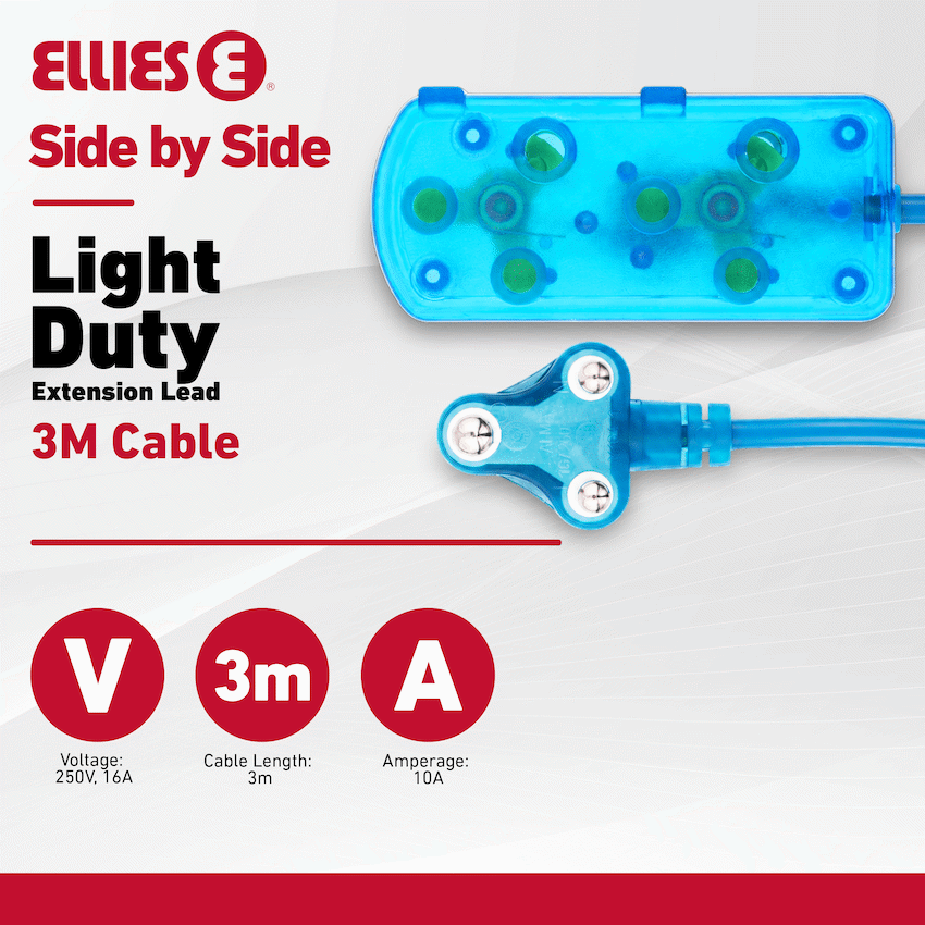 Ellies Side by Side Light Duty Extension Lead-3M - BL