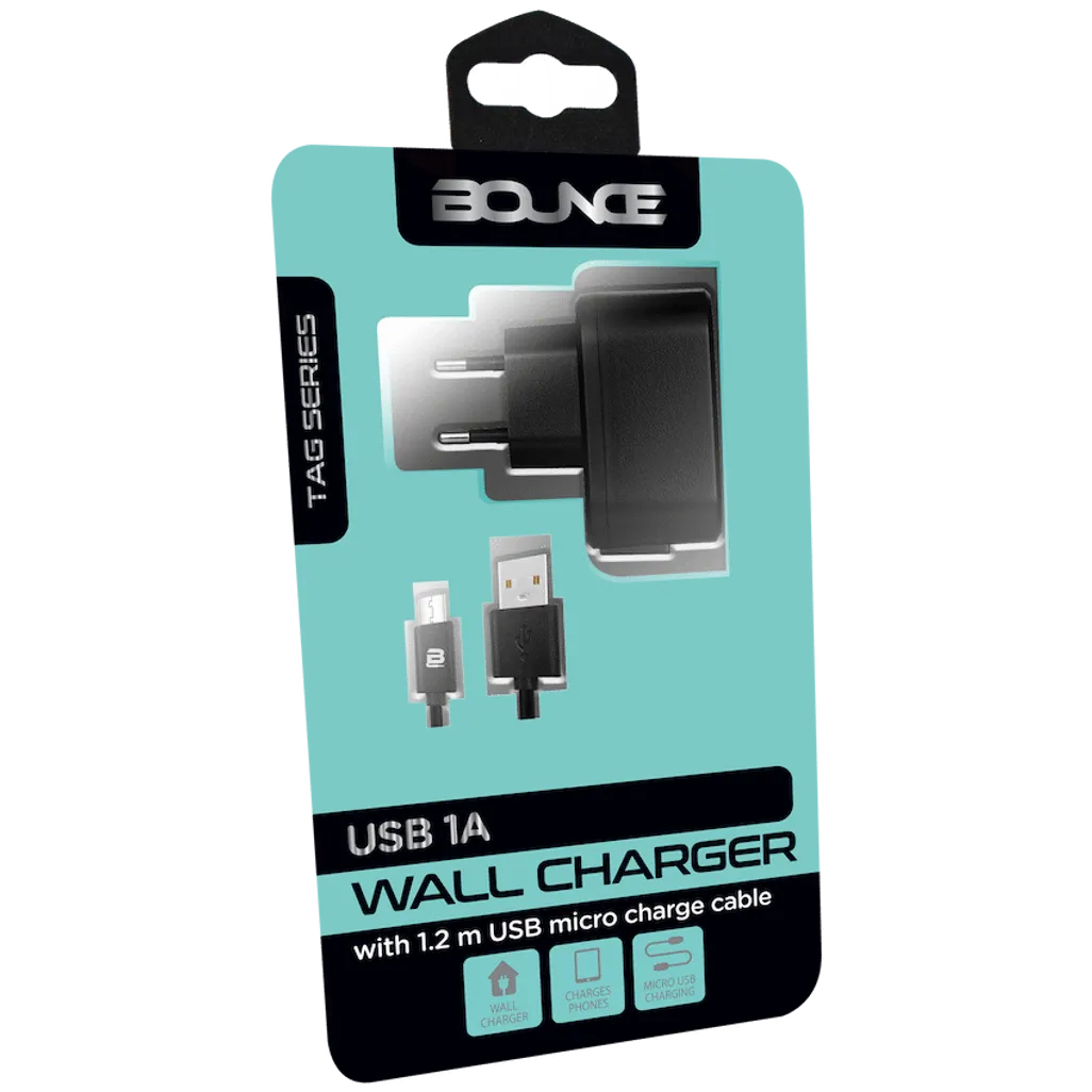 Bounce Tag Series USB 1a Wall Charger with Charge Cable