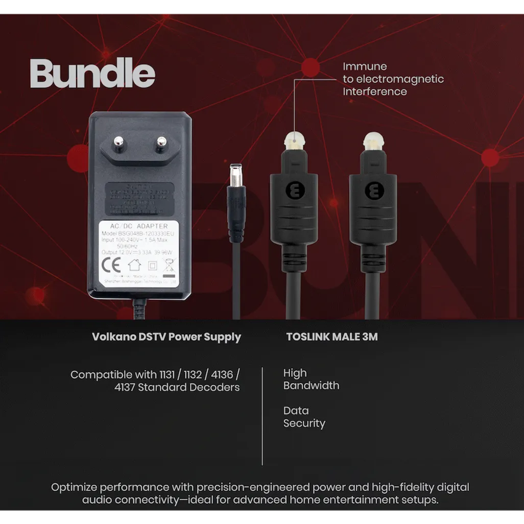 Volkano Power Supply and 3m Toslink Cable Bundle