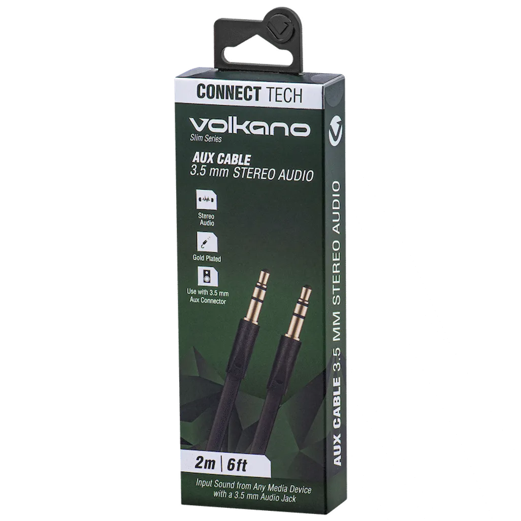 Volkano Slim Series Aux Cable 2m - Black