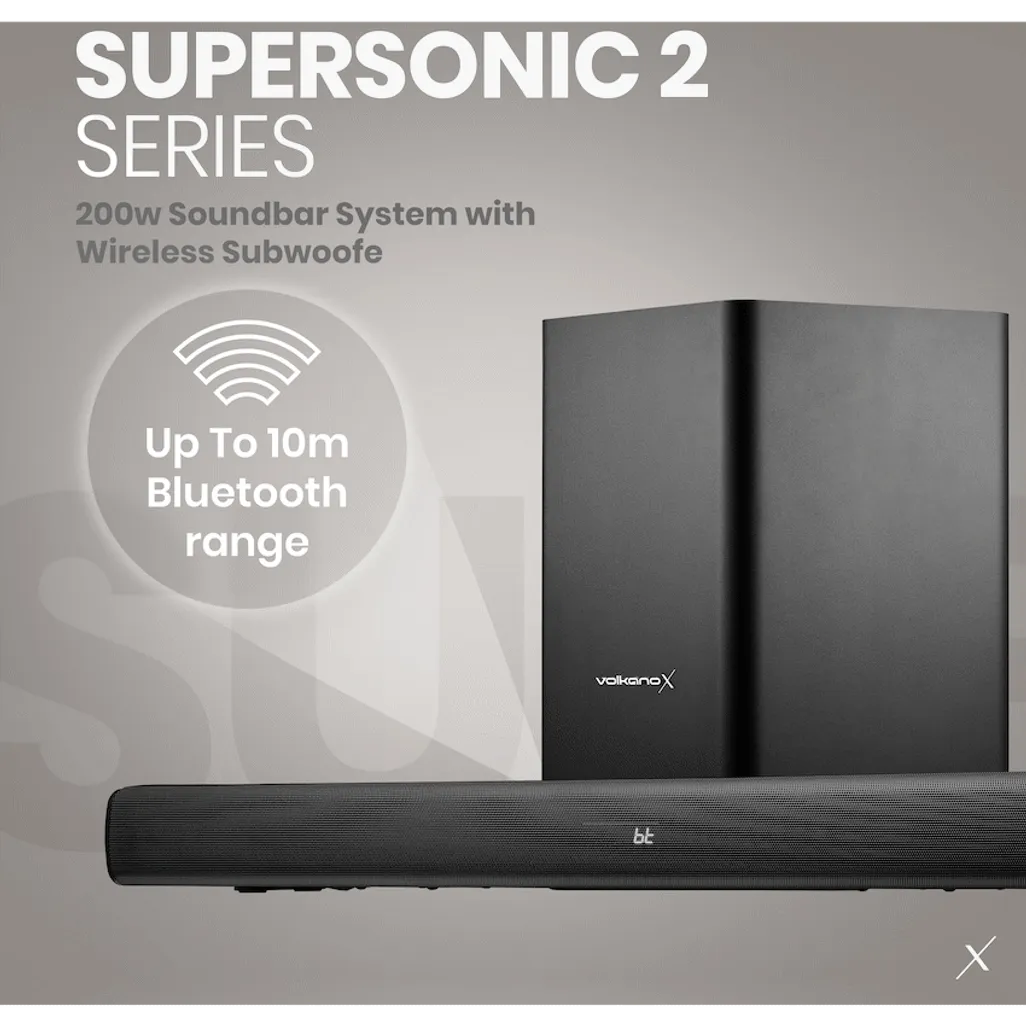 VolkanoX Supersonic 2 Series 2.1 200w Soundbar System with Wireless Subwoofer - Black