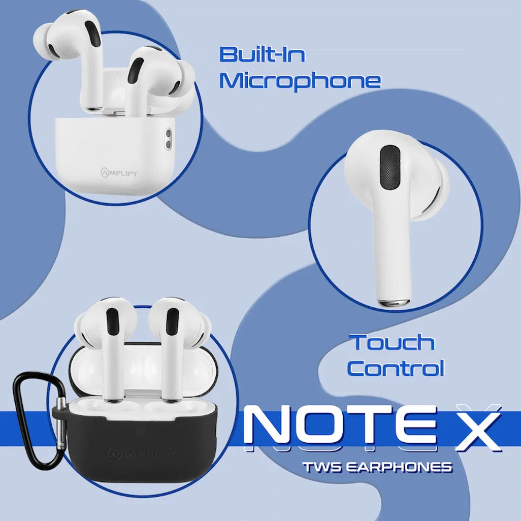 Amplify Note X 3 Series TWS Earphones - White Case + Black Cover