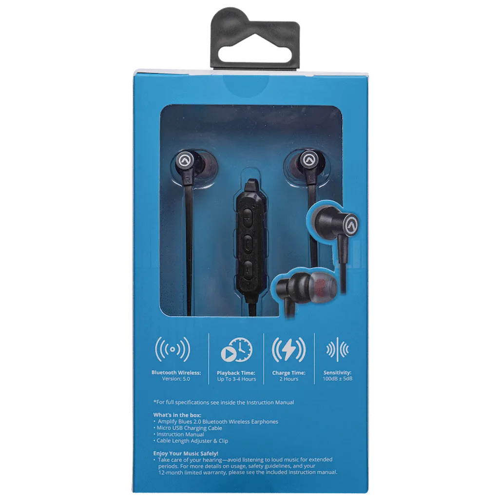 Amplify Blues 2.0 Bluetooth Earphones - Solid Black