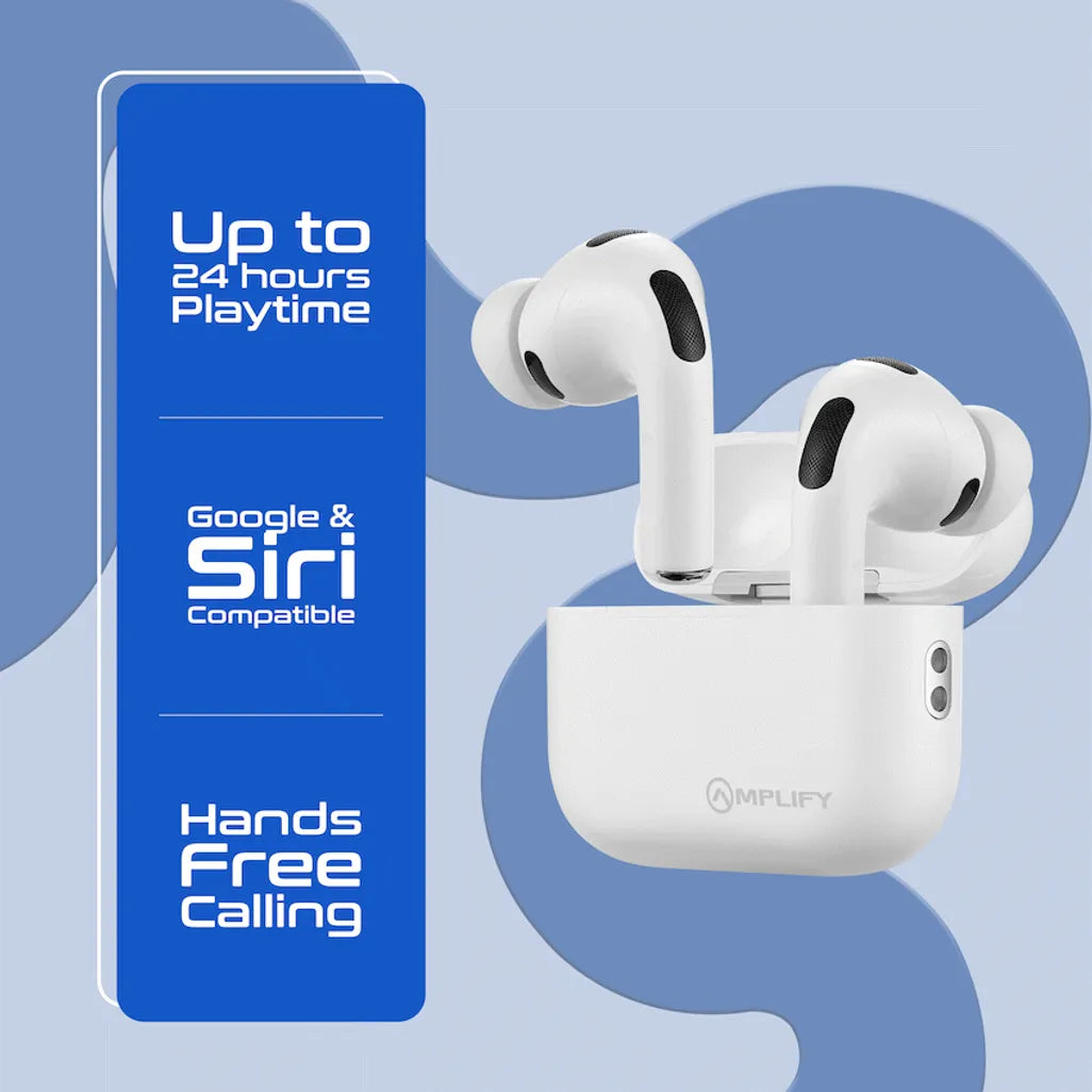 Amplify Note X 3 Series TWS Earphones - White Case + Blue Cover