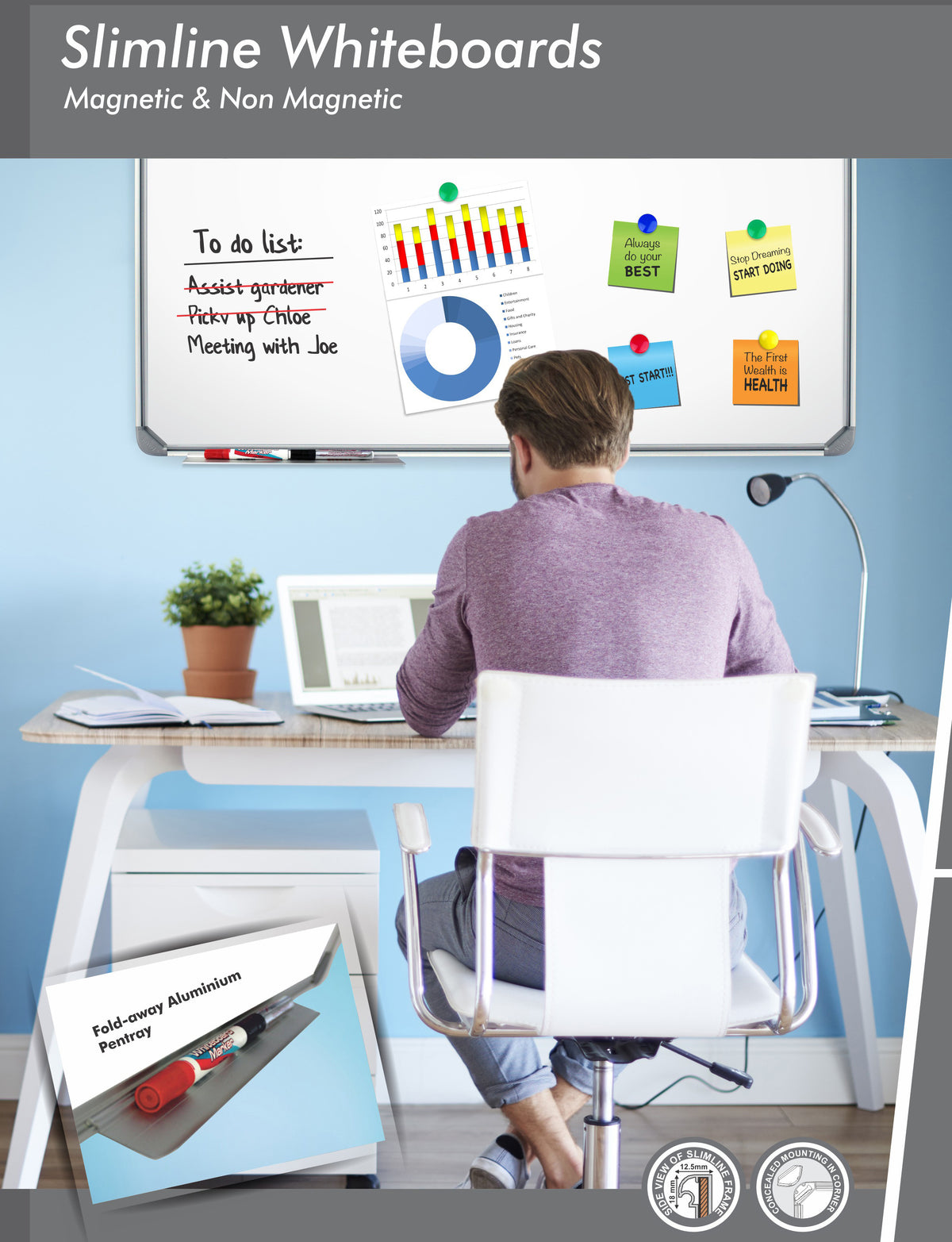 Parrot Products Slimline Non-Magnetic Whiteboard (300*450mm)