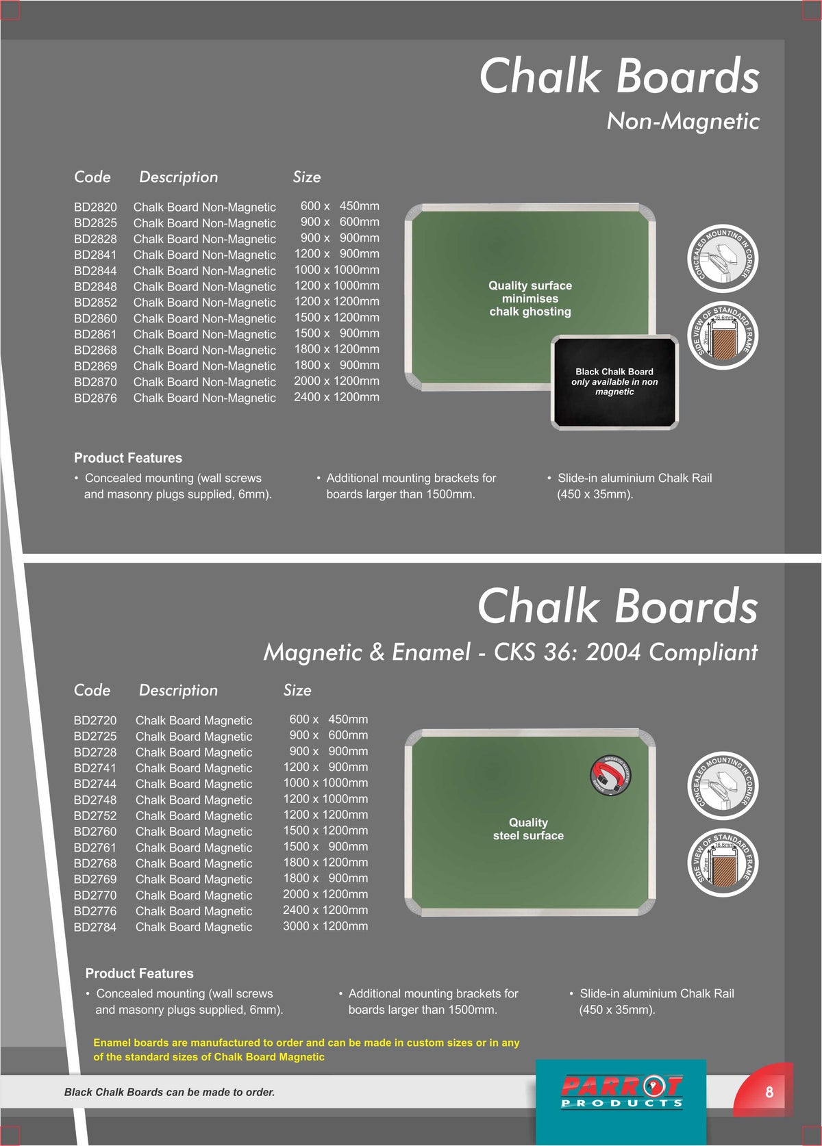 Chalk Board Non-Magnetic (Aluminium Frame - 2000*1200mm)