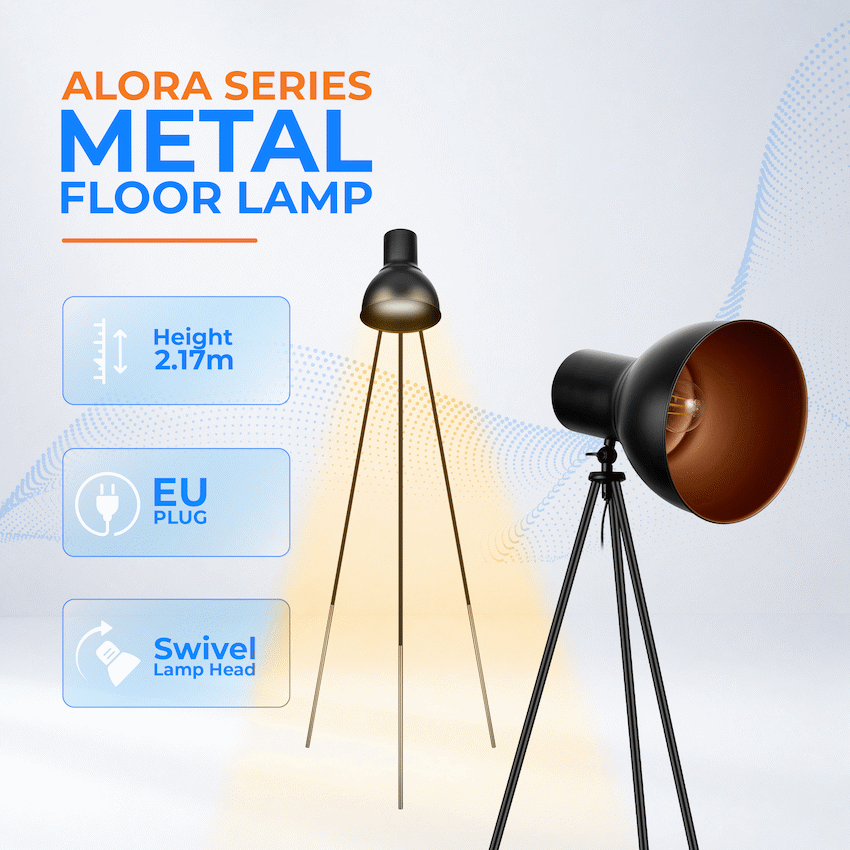 Switched Alora Series Metal Floor Lamp - Black