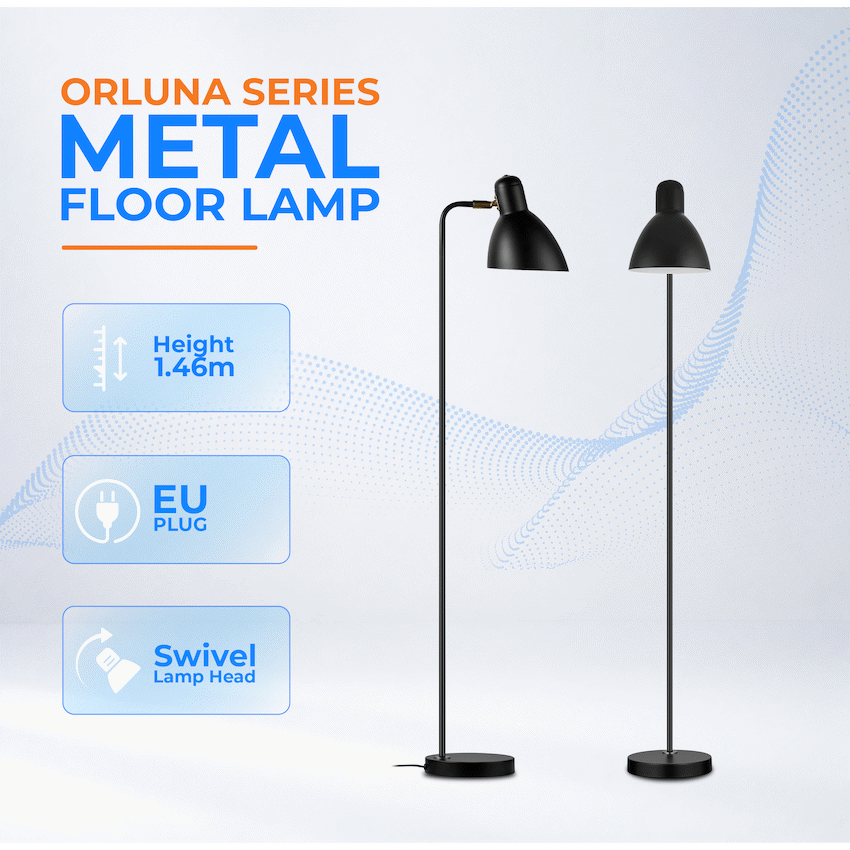 Switched Orluna Series Metal Floor Lamp - Black