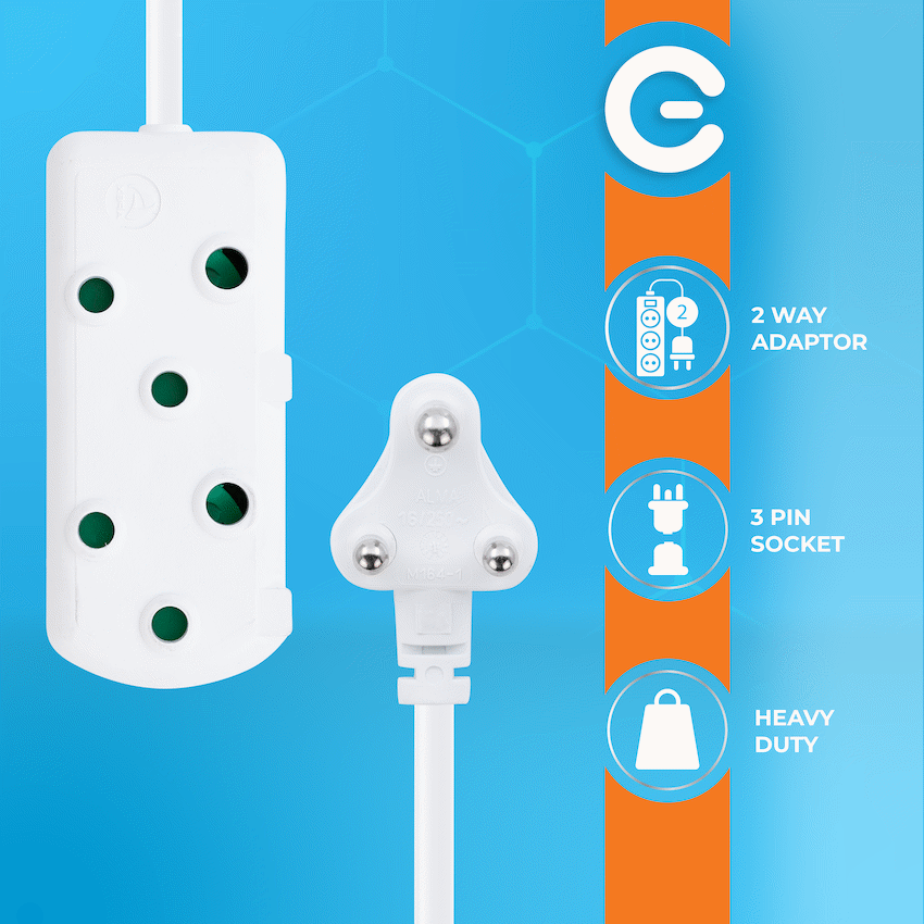 SWITCHED Heavy DUTY Side By Side(SBS) EXTENSION LEADS 3M - WT