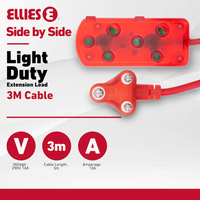 Ellies Side by Side Light Duty Extension Lead-3M - RD