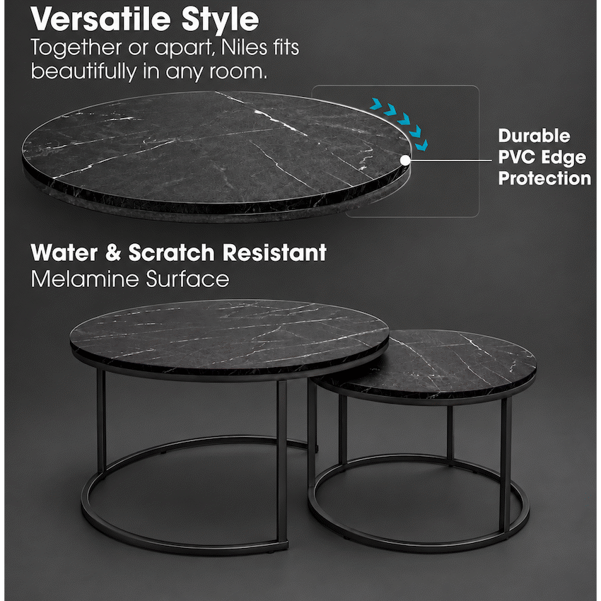 Everfurn Nile Nesting Coffee Table - Marble Black