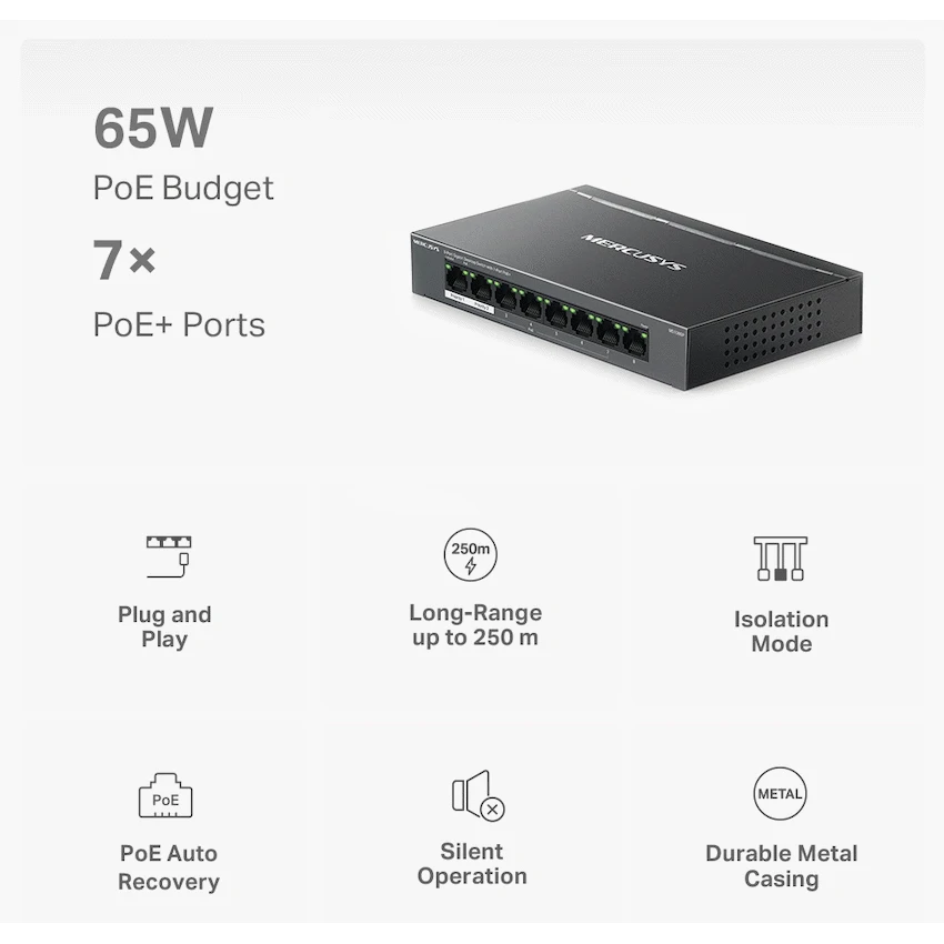Mercusys 8 Port Gigabit Unmanaged POE Switch