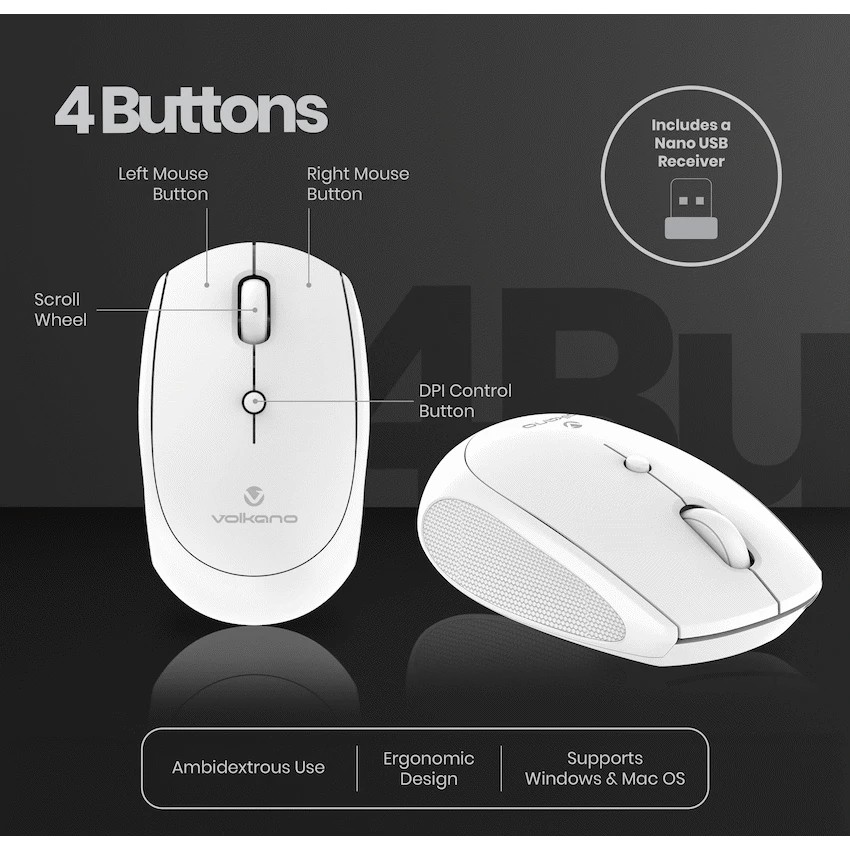 Volkano Talc Wireless Mouse - White