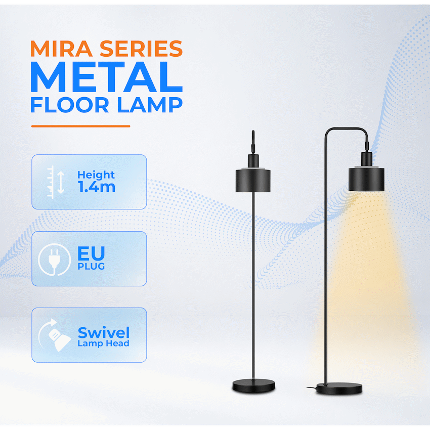 Switched Mira Series Metal Floor Lamp - Black