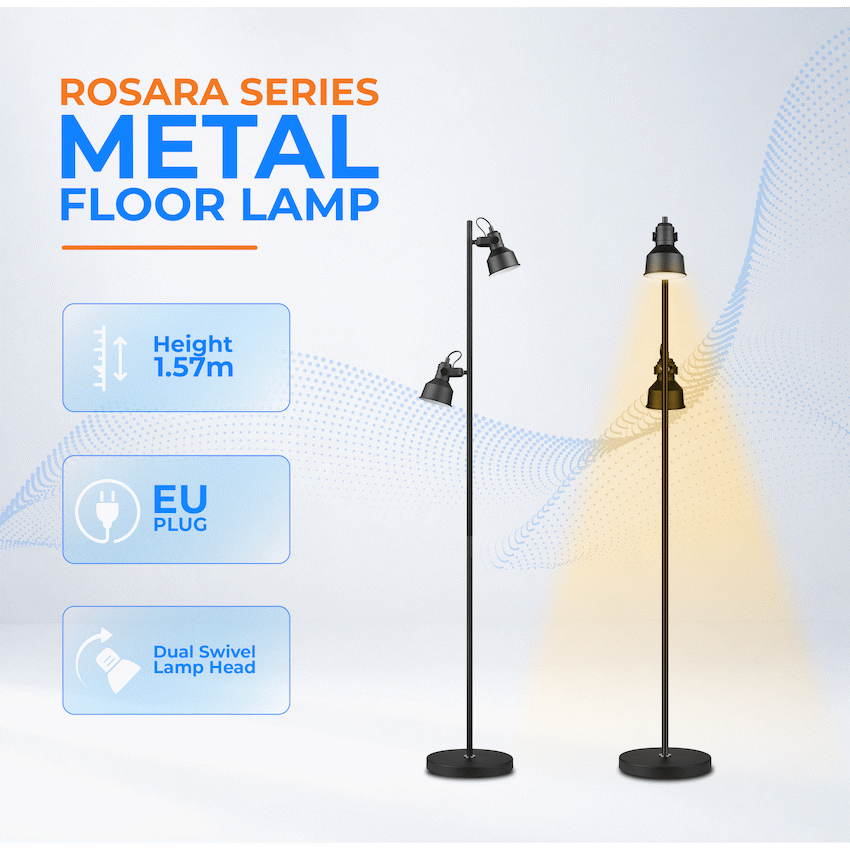 Switched Rosara Series Metal Floor Lamp - Black