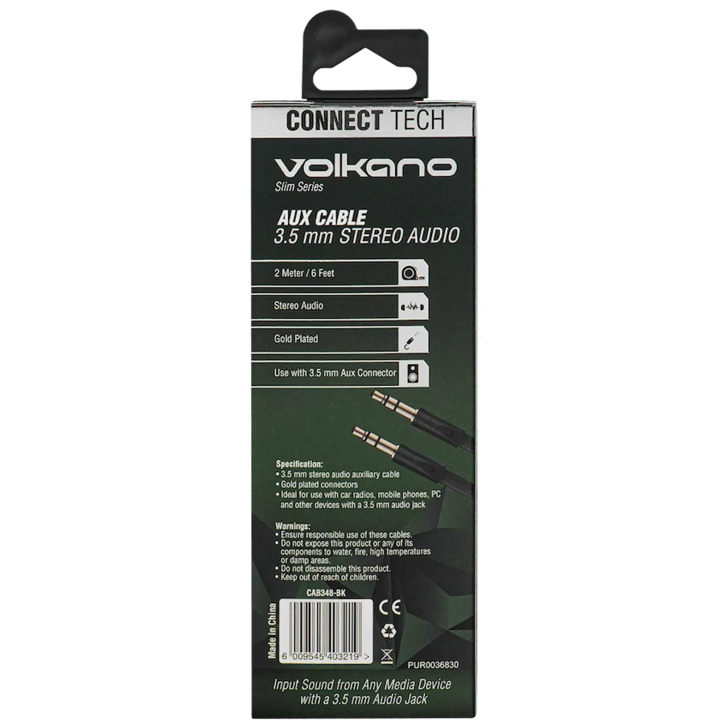 Volkano Slim Series Aux Cable 2m - Black