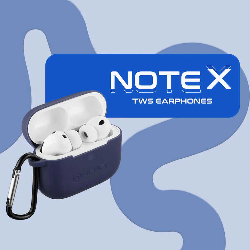 Amplify Note X 3 Series TWS Earphones - White Case + Blue Cover