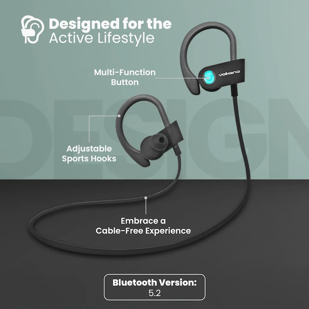 Volkano Race Series Bluetooth Sport Earhook Earphones - Black