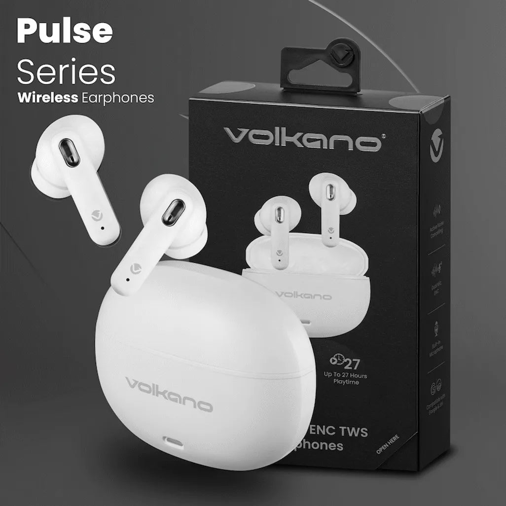 Volkano Pulse Series True Wireless Earphones with Charging Case - White