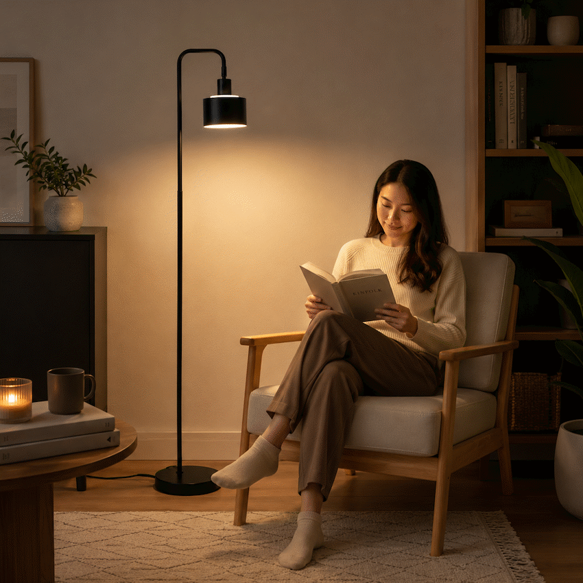 Switched Mira Series Metal Floor Lamp - Black