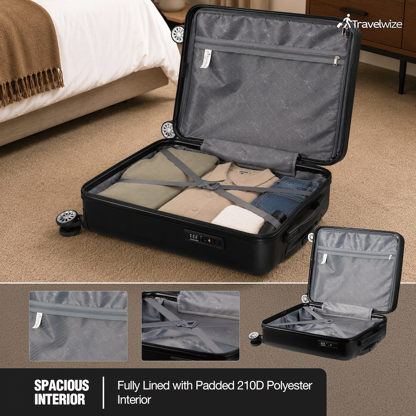 Travelwize Maple ABS 4-Wheels Spinner 4Pc Luggage Set Black