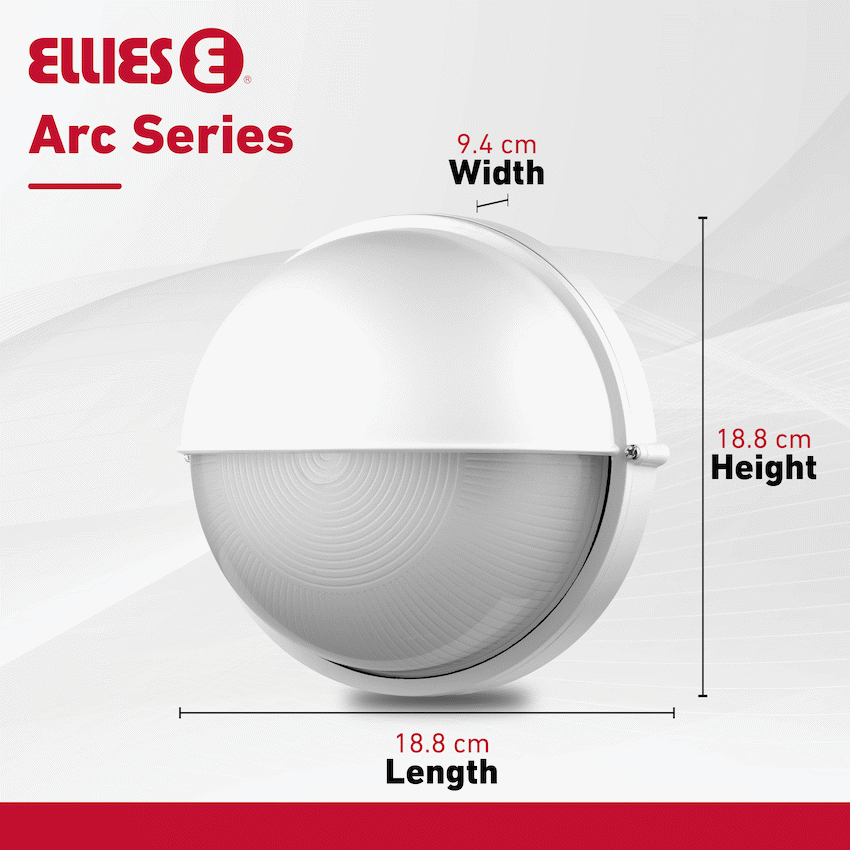 Ellies Arc Series - AC Round Bulkhead - Aluminium + Glass - E27 Base -WT