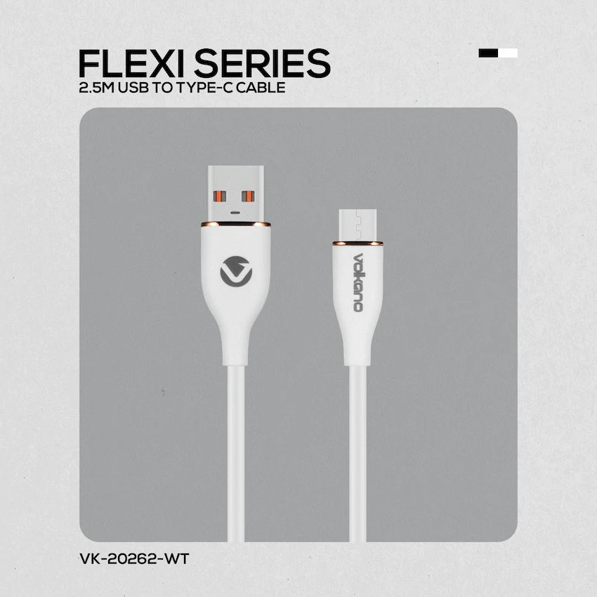 Volkano Flexi Series USB to Micro USB 2.5m 18w - White
