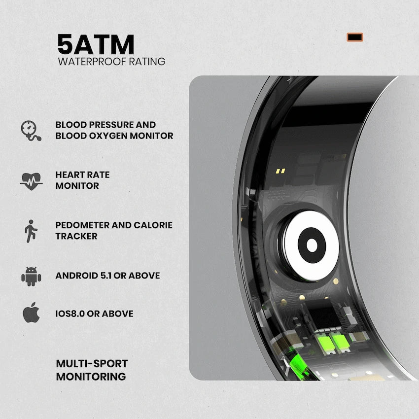 Volkano Ring Series Smart Ring with Charge Case - Black 19.8mm