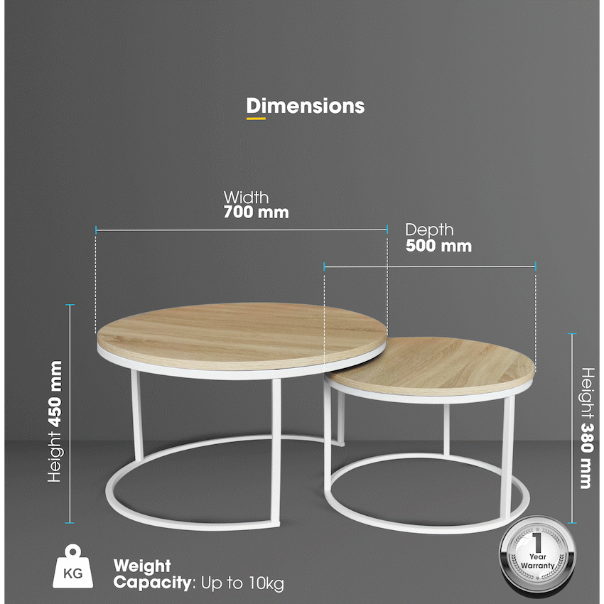 Everfurn Nile Nesting Coffee Table - Oak and White Frame
