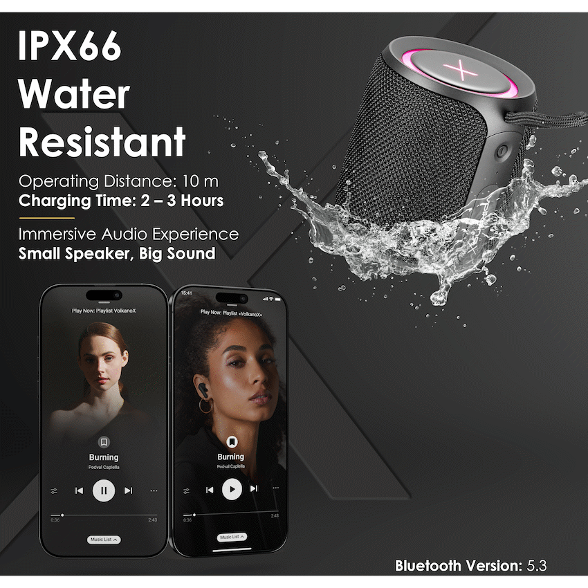 Volkano X Wave IPX66 Bluetooth Speaker - Black