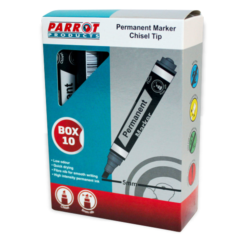 Permanent Markers Chisel Tip (Box of 10 - Black)