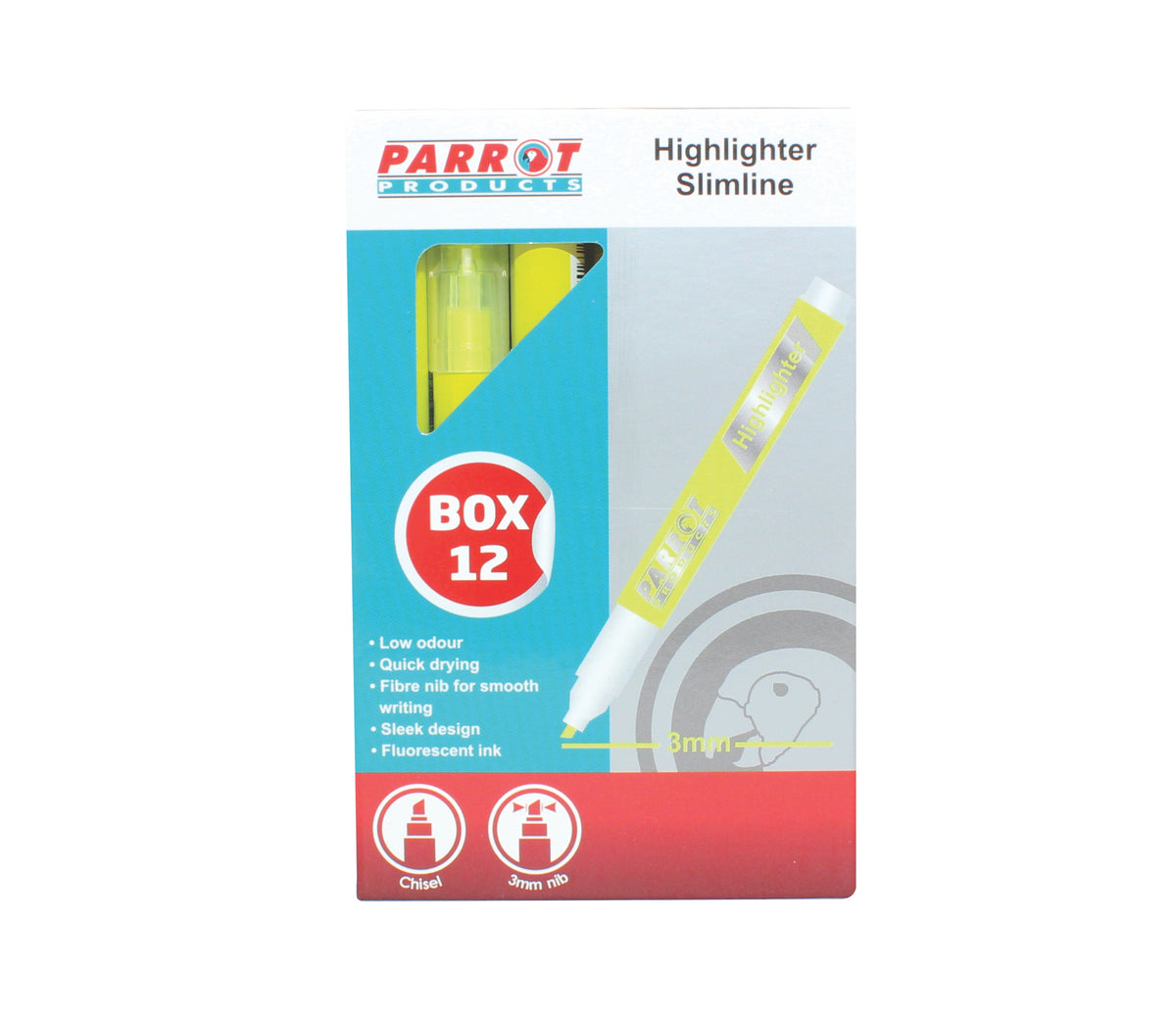 Highlighter Marker Slimline (Box of 12 - Yellow)