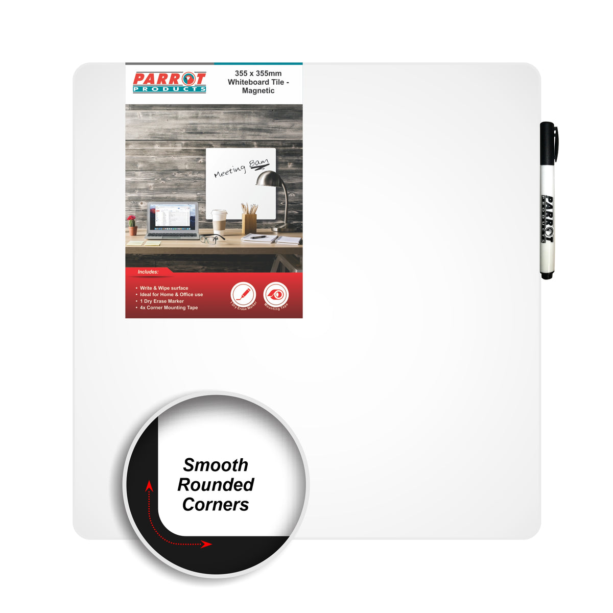 Parrot Products Magnetic Whiteboard Tile (355*355mm - White)